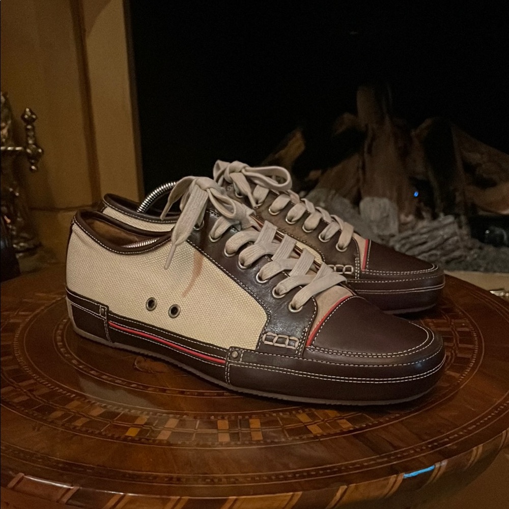 Cole Haan Brown Leather and Cream Canvas Sneakers, Perfect Condition